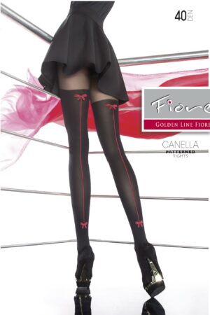 Canella FiORE red patterns imitation hold ups tights