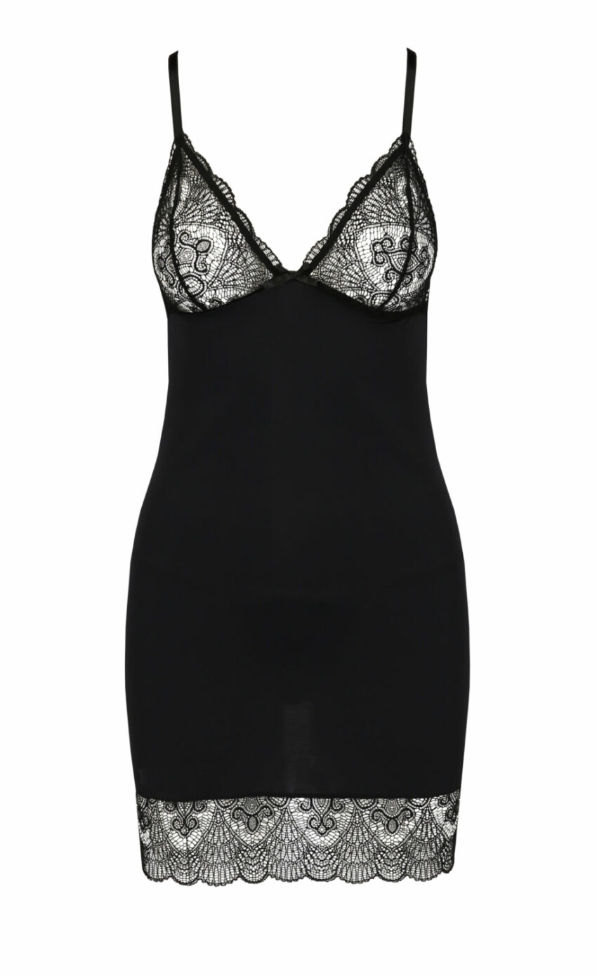 Alina Casmir, microfibre black chemise and black lace | Le Bar à Nylon