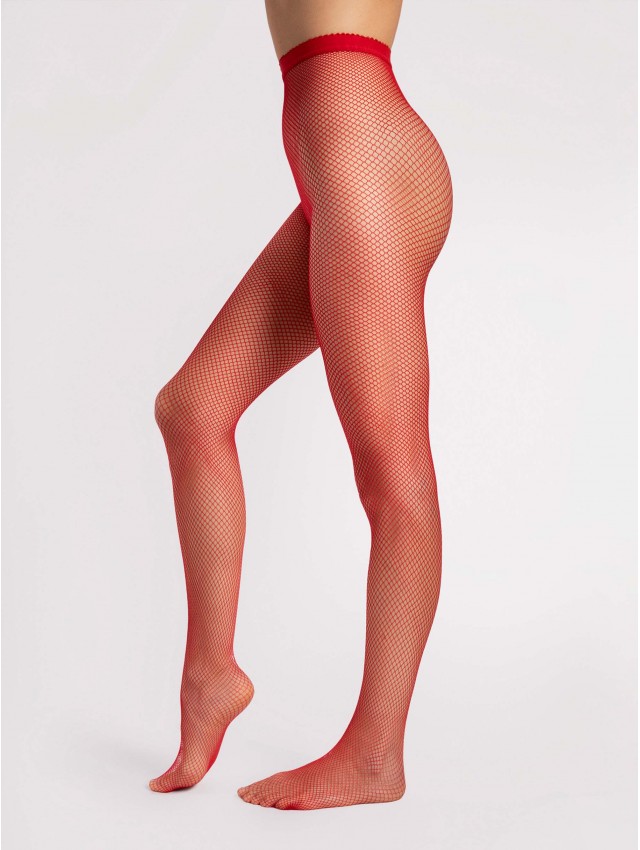 Fiore Greta Fishnet Tights Red